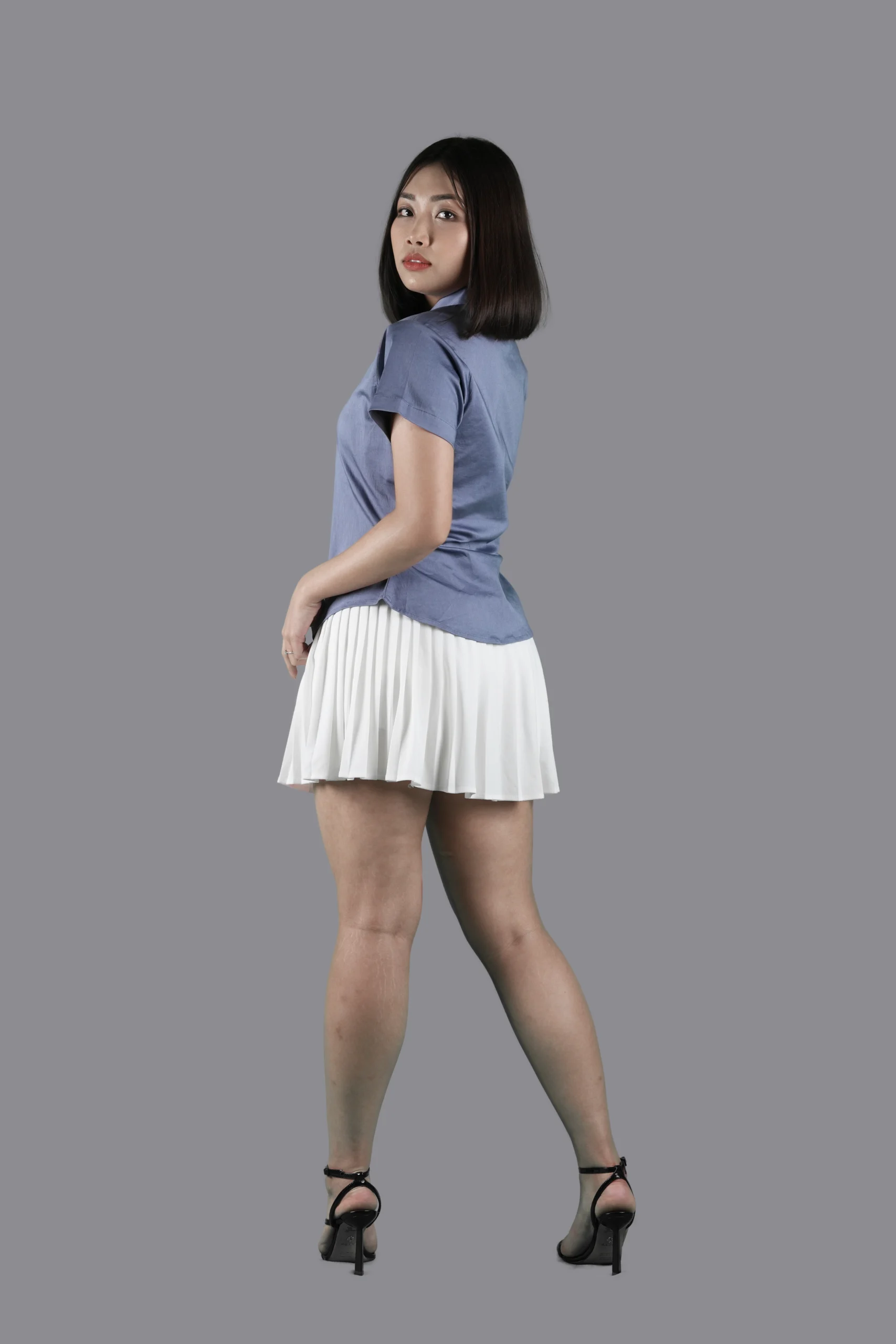 Structured Short Sleeve Button-Up Top