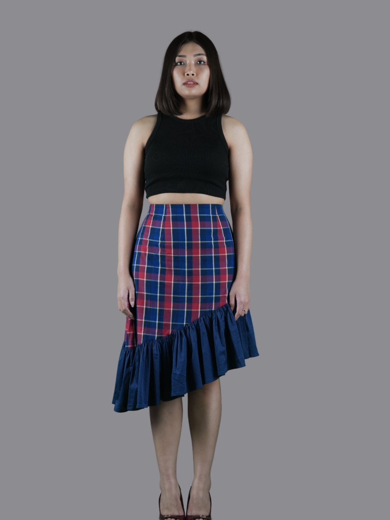 Plaid Asymmetrical Hem Skirt