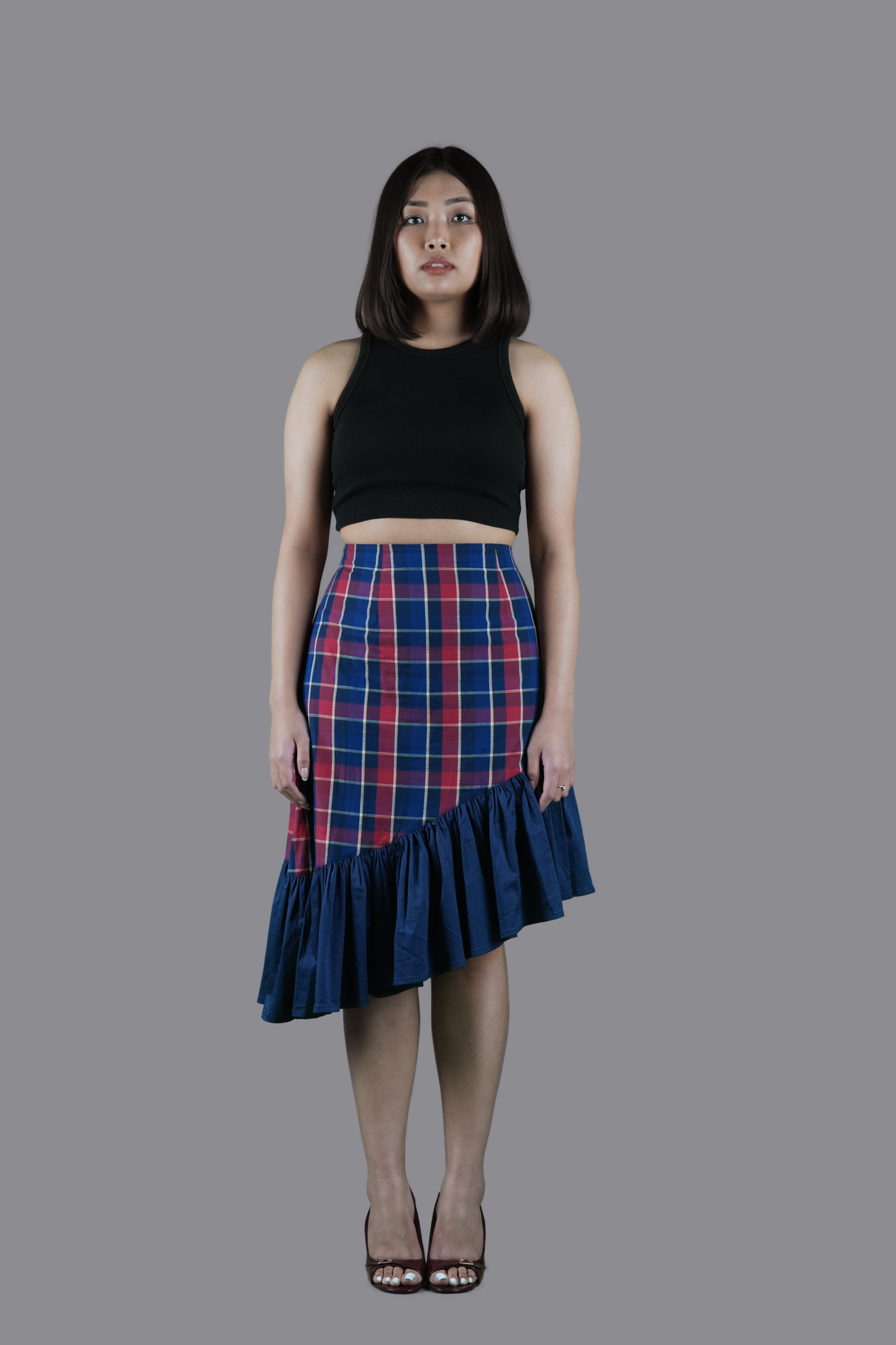 Plaid Asymmetrical Hem Skirt