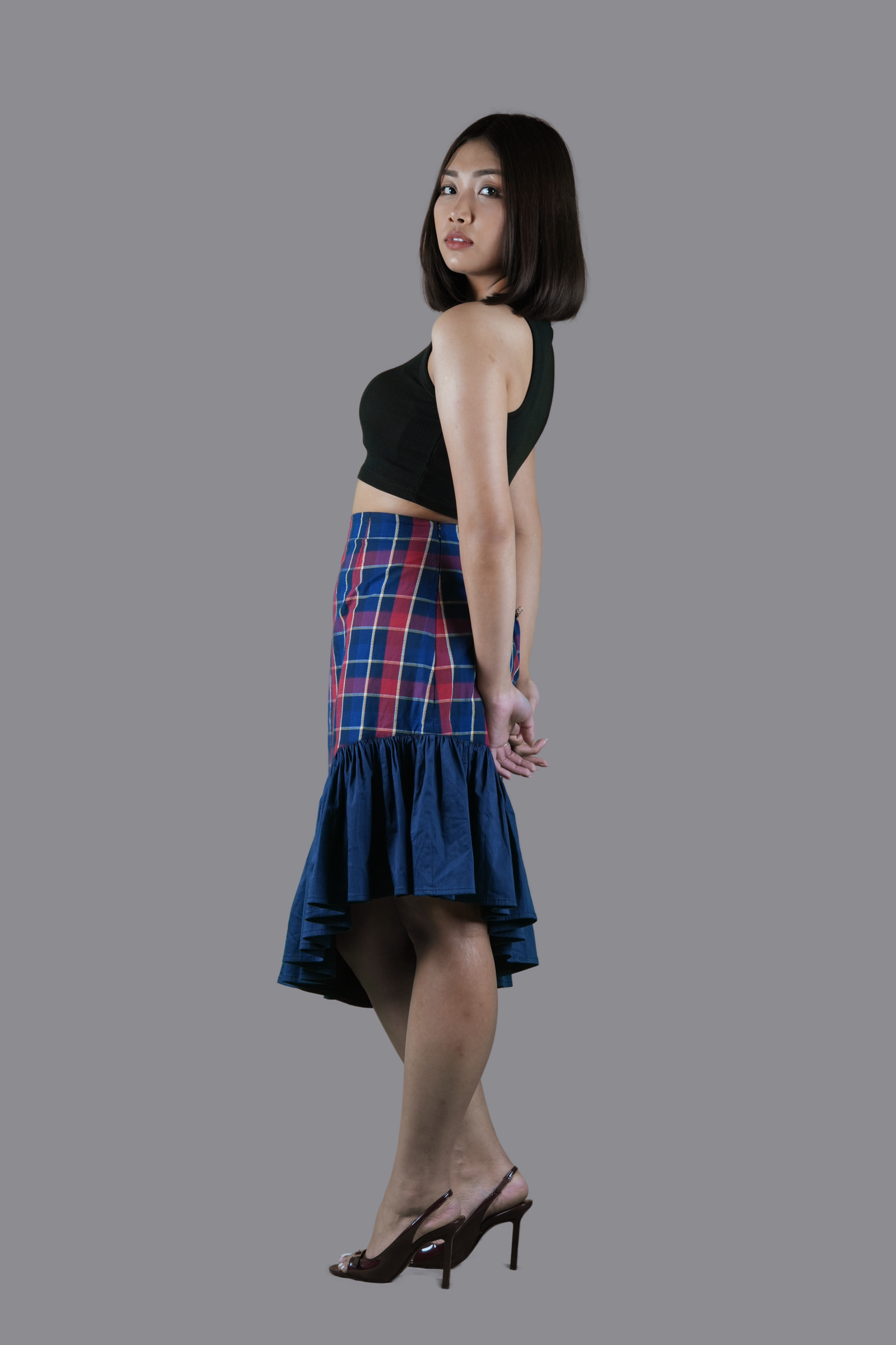 Plaid Asymmetrical Hem Skirt