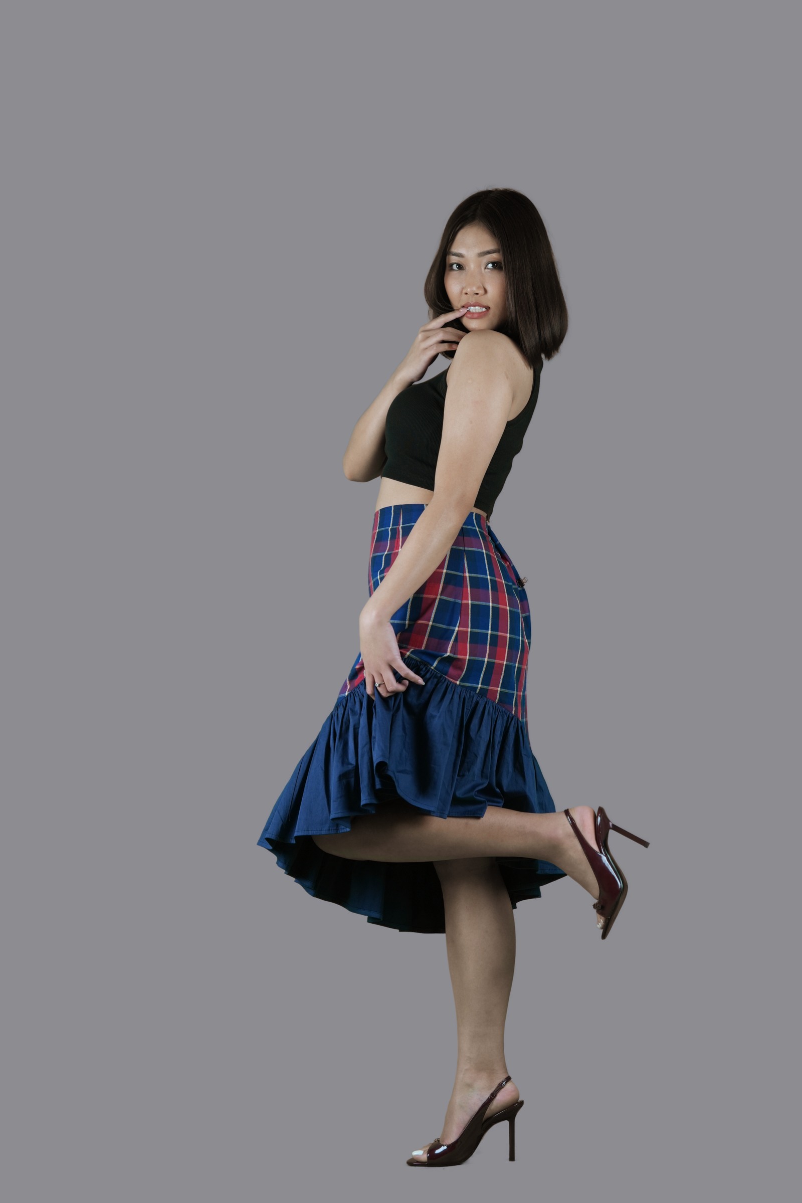 Plaid Asymmetrical Hem Skirt