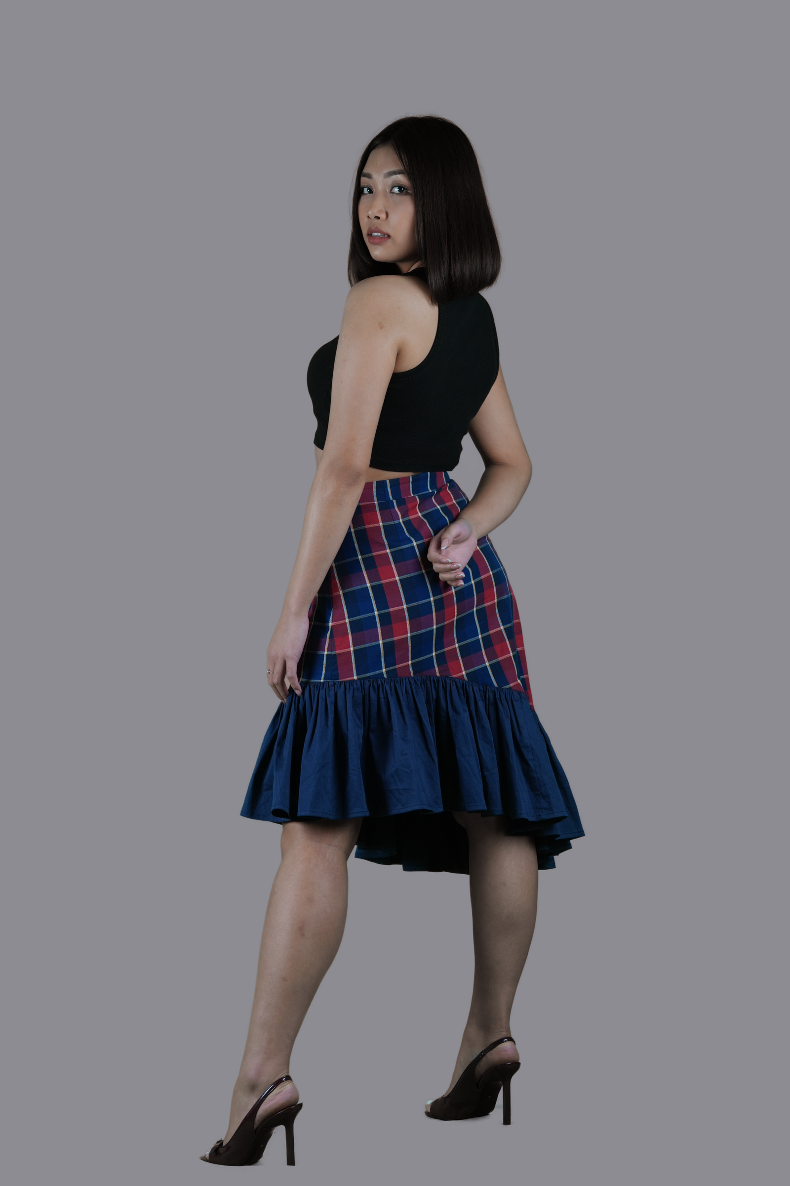 Plaid Asymmetrical Hem Skirt